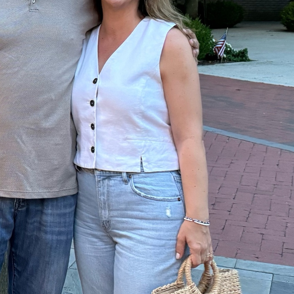 Zara Cream Vest with Black Button